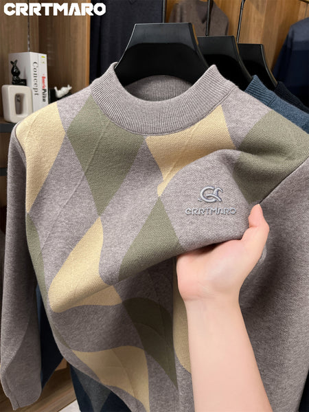 Carterma CRRTMARO Embroidered Sweater Men'S Warm Autumn And Winter Fleece Thickened Semi-High Collar Base Shirt Casual Men'S Clothing Shengyida