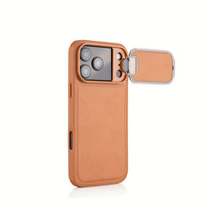 Shockproof Phone Case for iPhone 17 Pro Max Synthetic Faux Leather Cover Integrated Camera Protector Full Edge Protection Non-Slip Comfort Grip