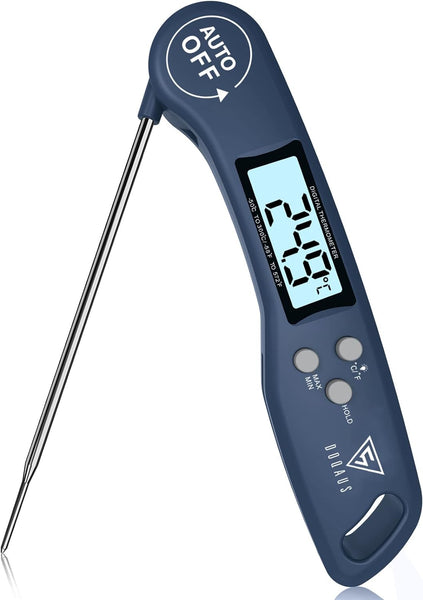 DOQAUS Digital Meat Thermometer, Instant Read Food Thermometer with Backlight LCD Screen, Foldable Long Probe & Auto On/Off, Perfect for Kitchen, BBQ, Water,Meat, Milk, Cooking Food (Black)