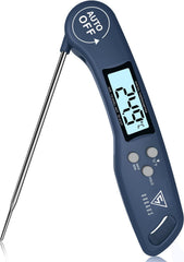 DOQAUS Digital Meat Thermometer, Instant Read Food Thermometer with Backlight LCD Screen, Foldable Long Probe & Auto On/Off, Perfect for Kitchen, BBQ, Water,Meat, Milk, Cooking Food (Black)
