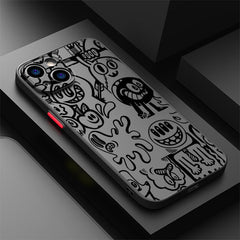 Matte Black Graffiti Frosted Phone Case Designed for iPhone Models 16, 15 Pro Max, 14 Plus, 13, 12, 11, 11 Pro, 12 Pro, 13 Pro, 14 Pro, 15 Pro, And 16 Pro, Made from High-Quality for Protection.