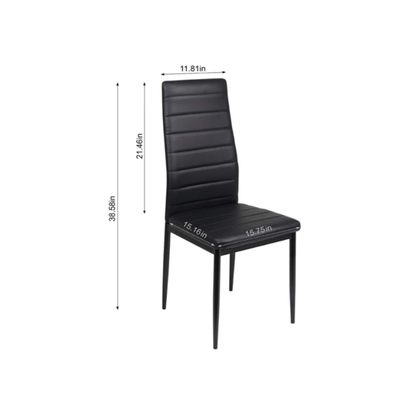 Black Dining Table and Chairs Set of 4, Round Tempered Glass Table with High Back PU Leather Chairs