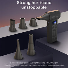 110000 RPM Portable Turbo Fan for Car Cleaning, 4-Speed Wireless Blower | 4000mAh USB-C Rechargeable | Portable Violent Handheld Dusting, Air Buster, Snow Removal, Cooling, Camping, Computer/Keyboard Cleaning - Best Holiday Birthday Gift