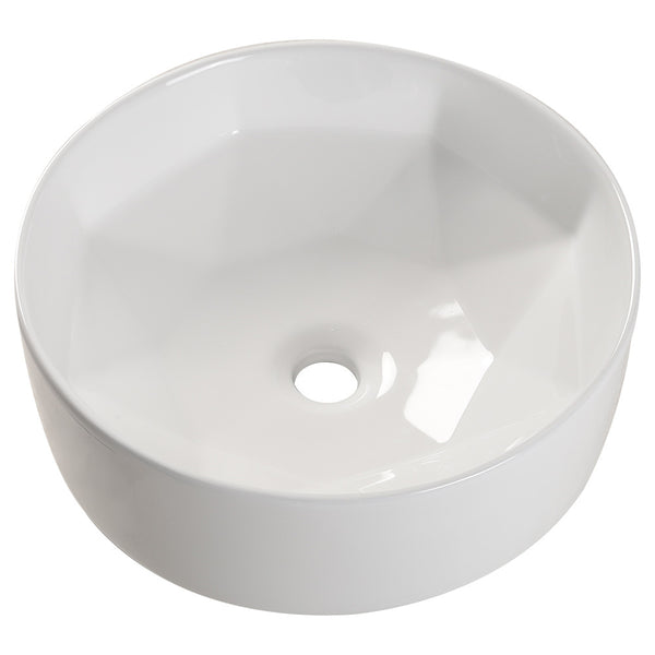 Bathroom Counter Top Ceramic Basin Sink Bathroom Vanity Cloakroom Hand Wash Basin Round Bowl with Pop Up Waste Drainer, White, 405x405x146mm, Faucet Not Included
