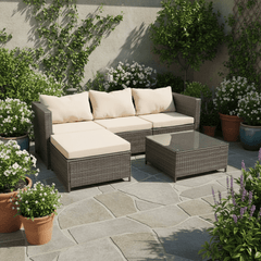 Rattan Garden Furniture 3 Piece Corner Sofa Set PE Wicker Patio Table and Chairs with Cushion