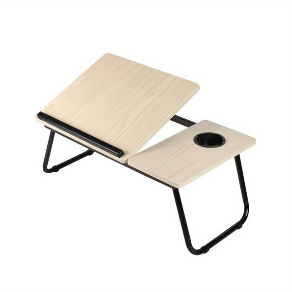 [Cozy Comfort] Versatile Folding Laptop Desk with Cup Holder - 5-Level Adjustable Tilt, Portable & Sturdy Wooden Frame, Ideal for Reading, Studying & Serving Breakfast in Bed - Available in Black, Walnut, Natural, Pink