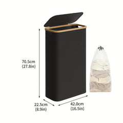 1pc 60L Slim Tall Laundry Hamper with Lid & Removable Bag - Collapsible Foldable Clothes Basket Suitable for Bedroom, Bathroom, Dorm - Modern Dirt- Clothes Bin with Bamboo Handle, Space-Saving Storage, Laundry Baskets