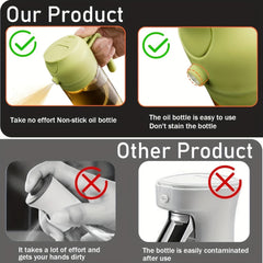 2 Kitchen Glass Olive Oil Bottles with 6 Stickers, Oil Dispenser and Cooking Spray Device, 16oz Premium Dark Green Glass Oil Bottle, Perfect Cooking Tool for Grilling, Camping, and Salads, Nozzle Design for Easy Cleaning, Suitable for Cooking