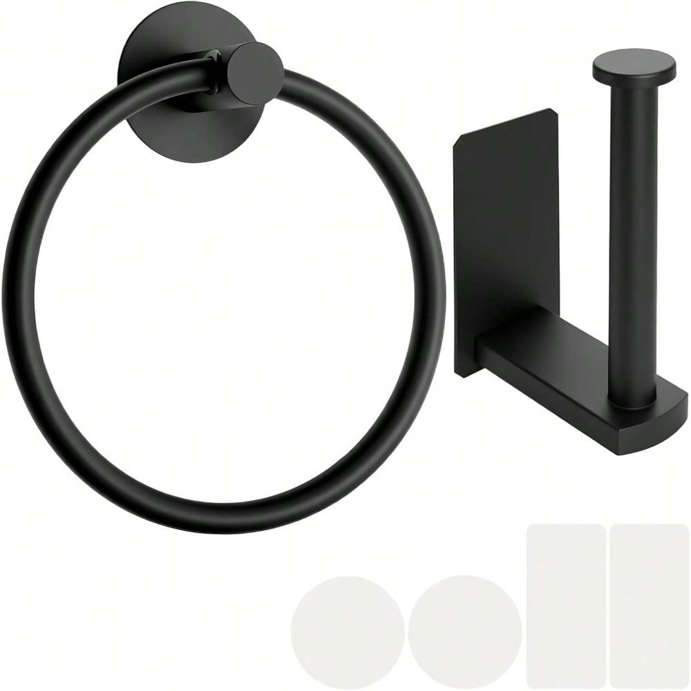 Self Adhesive Toilet Paper Holder & Towel Ring Set – No Drilling, Easy Stick-On Installation for Bathroom