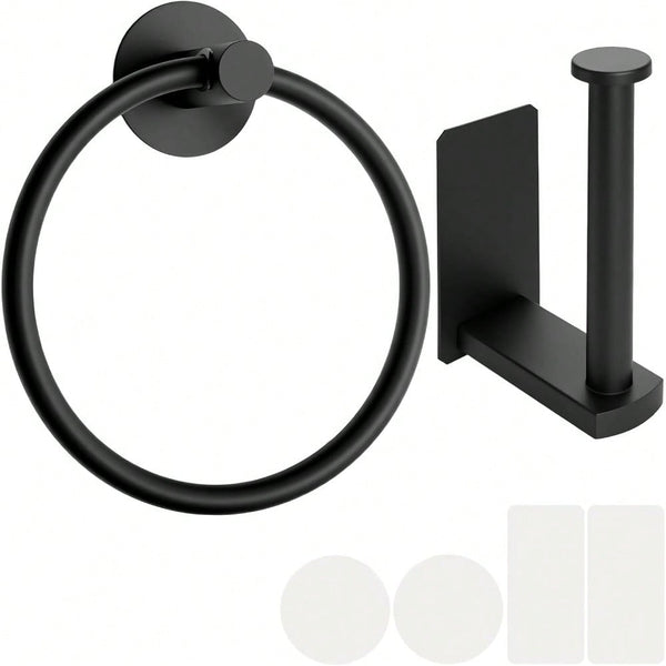Self Adhesive Toilet Paper Holder & Towel Ring Set – No Drilling, Easy Stick-On Installation for Bathroom