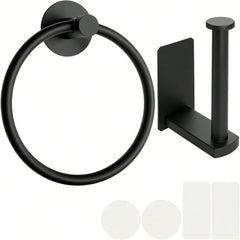 Self Adhesive Toilet Paper Holder & Towel Ring Set – No Drilling, Easy Stick-On Installation for Bathroom