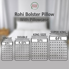 Rohi Full Body Pillow with Free Pillowcase – Hollowfibre Filling – Orthopaedic Long Pillow (3ft, 4ft, 4.6ft, 5ft, 6ft) – Bolster Pillow for Maternity, Back & Neck Support – Side Sleeper Pillow
