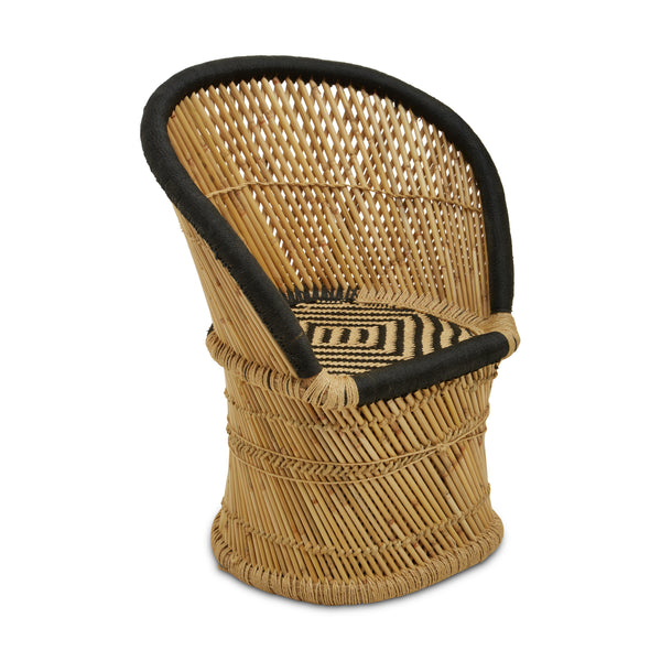 Interiors By Premier Handwoven Natural And Black Chair And Stool, Comfortable Rattan Design Armchair, Bamboo Chair