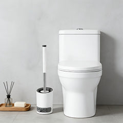 Soft Bristle Toilet Brush Bracket Set, Round Bathroom Toilet Cleaning Brush, Modern Design Deep Cleaning Toilet Brush, Sturdy Long Handle, Quick-drying Toilet Brush Set, White