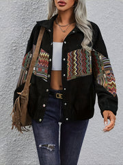 Pieced Ethnic Style Long Sleeve Flap Collar Casual Jacket for Women