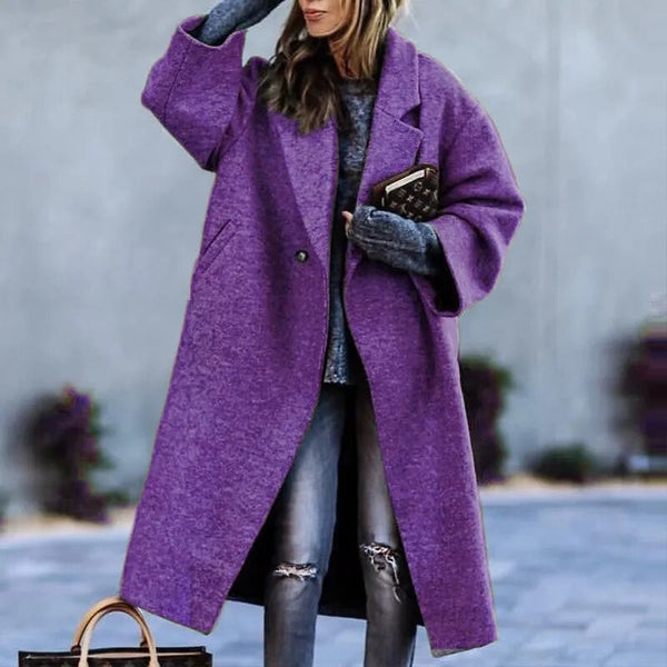 Women'S Elegant Long Winter Coat with Plush Collar - Solid Color Warm Winter Coat, Soft Faux-Fur Trim, Structured Fit & Smooth Texture, Cozy Outerwear for Fall and Winter 2025, Casual to Formal Outfits (, Brown, Grey, Navy