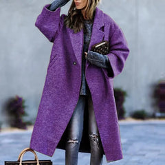 Women'S Elegant Long Winter Coat with Plush Collar - Solid Color Warm Winter Coat, Soft Faux-Fur Trim, Structured Fit & Smooth Texture, Cozy Outerwear for Fall and Winter 2025, Casual to Formal Outfits (, Brown, Grey, Navy