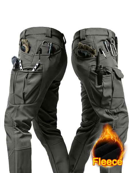 1PC Men's -Lined Warm Tactical Cargo Pants, Thick Winter Style, Multi-Pocket, Windproof Snowproof, Micro-Stretch Fabric, Suitable for Outdoor Hiking, Fishing, Casual Outings, No Belt