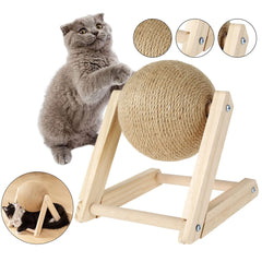 Sisal Ball Cat Scratching Board, Cat Hole Design, Triangular Support Board, Wear-Resistant Cat Scratching Ball Can Be Rotated, Cat Scratching Ball,Relief of Boredom Toys, Natural Wood