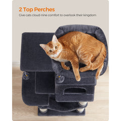 112 cm Cat Tree, Multi-Level Soft Plush Cat Tree, Cat Tower Condo with 4 Cat Scratching Posts, Hammock, Cave, Platform, Toys, Pink/White/Beige/Grey, Easy Assembly and Sturdy, Indoor Cat Furniture