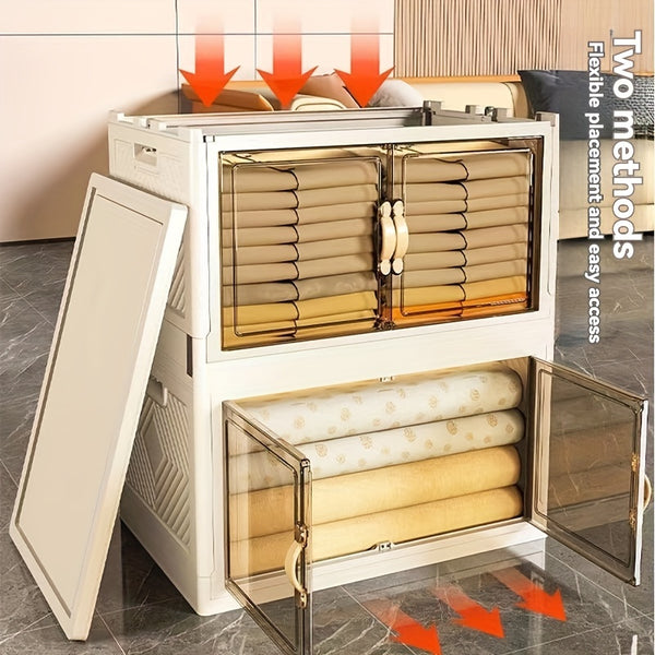 2/3/4/5-Pack White Plastic Storage Bins with Lids - Heavy-Duty Stackable Collapsible Storage Containers with Magnetic Closure & Smooth-Rolling Wheels, Large Rectangular Organizer Drawers for Home, Office, Garage, Pantry, Closet - Space-Saving Durabl