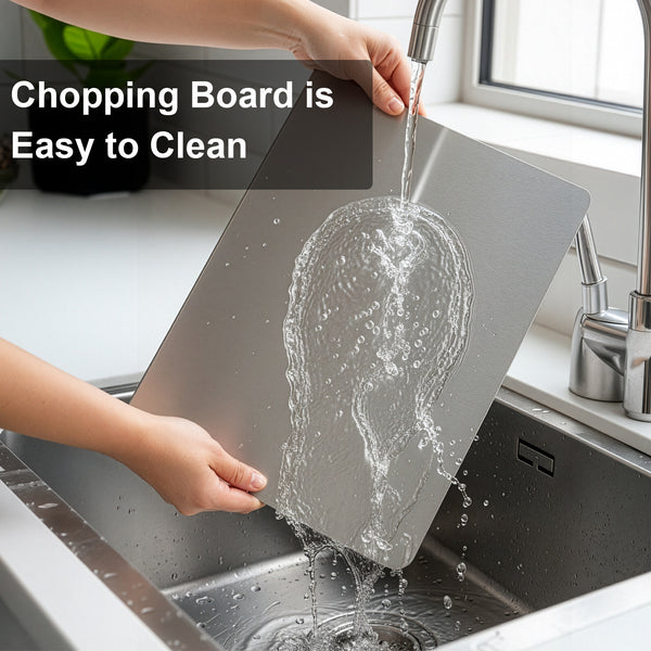 Shipping 1pc of Stainless Steel Cutting Board, a Sturdy Chopping Board Suitable for Meat, Fruits, Vegetables, Bread, And Baking, Featuring a Non-Slip Design with a Lip.