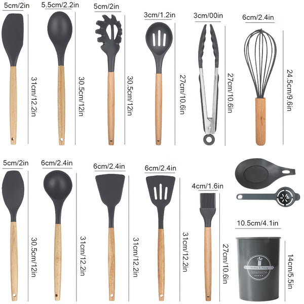 14pcs Silicone Kitchen Utensil Set - Easy Cooking And Baking Tools, Perfect for Holidays (Christmas, Valentine'S Day, St. Patrick'S Day, Graduation, Ramadan), Includes Kitchen Essentials | Modern Utensils Kitchen Additions for Every Home Chef