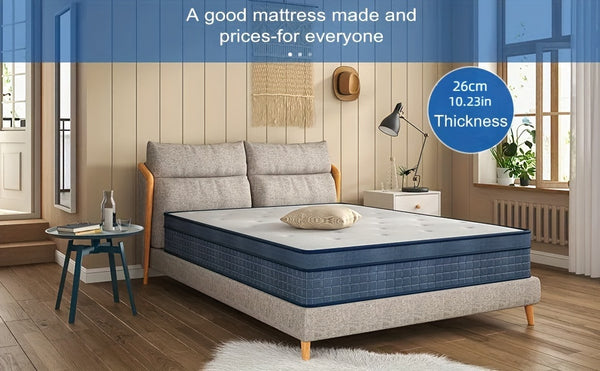 Mattresses Available in Single, Small Double, Double, And King Sizes Featuring Pocket Springs, a 26Cm (10.23 Inches) Medium-Firm Memory Foam Design with Seven Layers. Offers Pressure Relief And Motion Isolation in Blue And White