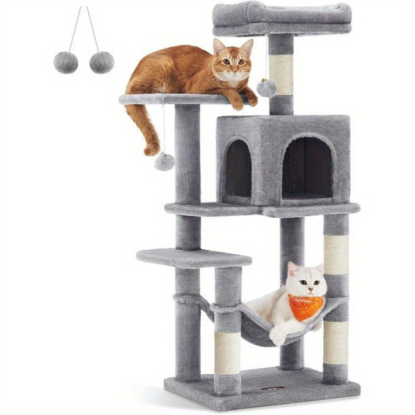 Multi-Level Cat Tree, Cat Tower Condo With 4 Scratching Posts, Hammock, Cave, Toys