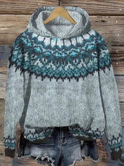 Women's Winter Hooded Jacquard Sweatshirt Style Glacier Snow Mountain Chunky Elegant Fashionable Comfortable Casual Vintage Commuter Soft Slim-Fit Top