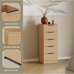 Modern 5 Drawer Narrow Chest of Drawers Dresser Space Saving Storage Organizer Bedroom Furniture