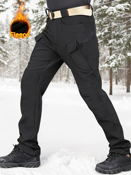 Lined Tactical Cargo Pants | Thickened, Fleece Multi-Pocket Design, Windproof, Stretch Fabric, Perfect for Winter Outdoor Activities, No Belt