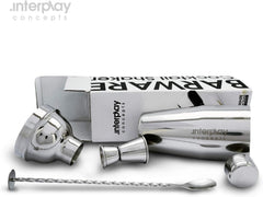 Interplay Concepts 5 Pieces Large 750Ml Stainless Steel Cocktail Shaker Set with Strainer, Jigger and Mixing Spoon, Cocktail Set with Bar Accessories