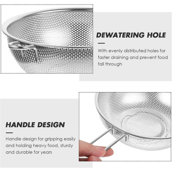 Stainless Steel Colander with Handle, Fine Mesh Food Strainer, Long Handle Metal Strainer, Drain Basket for Rice Pasta Spaghetti Vegetables