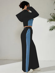 Women'S Suit Featuring a Two-Piece Set with Contrasting Colors, a Short Zip-Up Jacket with Long Sleeves for Spring And Autumn, Paired with Straight-Cut Elegant Casual Pants