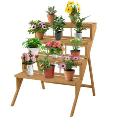 4-Tier Wooden Plant Stand with Sturdy Structure for Garden Patio Balcony Easy Assembly