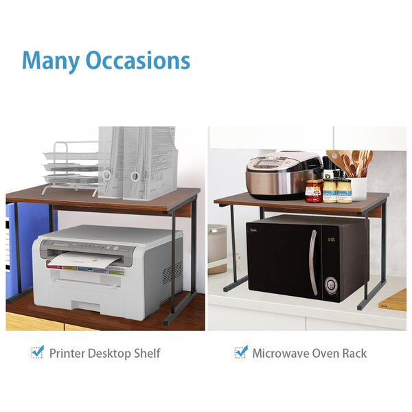2-Tier Microwave Oven Shelf Stand, Kitchen Countertop Storage Rack Spices Rack Freestanding, Home Office Printer Stand Multifunctional Unit Shelving Wood Top Metal Frame