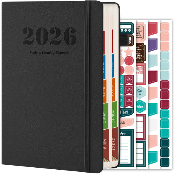 2026 Diary, A5 Diary Planner Daily and Monthly, Diary Page a Day Form January 2026 to December 2026, with Monthly Tabs | 4 Planning Stickers | Inner Pocket, 21.5 X 14.5cm