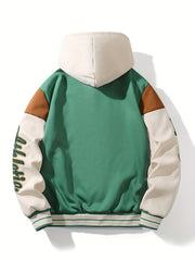 Men'S Fall Winter New Letter Embroidery Contrast Color Patchwork Outdoor Sports Fashion Hooded Baseball Jacket Coat