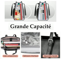 Laptop Tote Bag for Women with Insulated Compartment,Lunch Bag,, 15.6 Inch PU Leather Briefcase Tote, Leakproof Work Handbag with Adjustable Handle, Large Capacity Waterproof Briefcase for School, Multifunctional Office & School Bag, Black