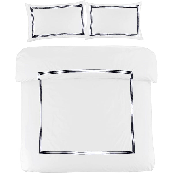 My Home Store Polycotton Bratta Duvet Cover Set - Our 3pc Soft stitch Embroidered button closure Quilt cover with matching Embroidered envelop closure Pillowcases | Breathable & Lightweight Duvet cover set