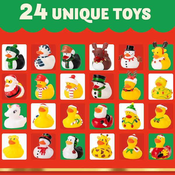 JOYIN 2025 Advent Calendar 24 Days Christmas Countdown with 24 Rubber Ducks for Boys, Girls, Kidss and Toddler, Christmas Party Favor Gifts