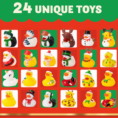 JOYIN 2025 Advent Calendar 24 Days Christmas Countdown with 24 Rubber Ducks for Boys, Girls, Kidss and Toddler, Christmas Party Favor Gifts
