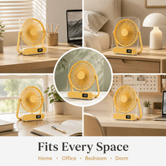 Ultra-Quiet USB Rechargeable Desk Fan with 5000Mah Battery 5 Speeds, Foldable 180° Design, Digital Power Display, Portable And Lightweight, Ideal for Home, Office, Travel, Road Trips, Outdoor Activities Strong, Refreshing Breeze Anytime