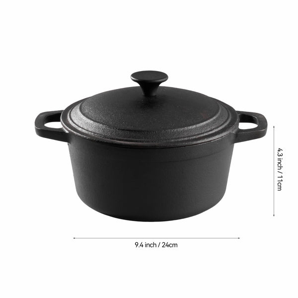 1PC Heavy Duty Double Striped Cast Iron Pot | Black Household Cast Iron Pot | with Double Ears, Suitable for Camping, Picnicking, Kitchen Cooking, Size 24 * 24 * 11cm