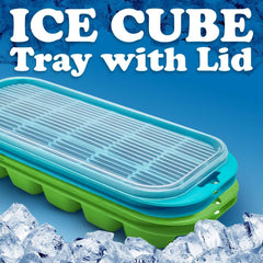 4 x Set of Ice Cube Tray with Lid Jelly Maker Ice Cube Tray | Non-Spill Stackable Lids - Ice Mould Dishwasher Safe BPA Free- 25.5cm Long, 11.5cm Wide, and 3cm deep