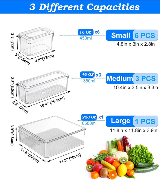 KUMD 10 Pack Fridge Organisers, Stackable Fridge Storage Containers with Lids, Bpa-Free, Clear Fruit Storage Container for Fridge Organiser, Keep Food, Fruit, Vegetables Fresh