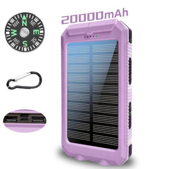 20000mAh Portable Solar Power Bank, Portable Solar Mobile Phone Charger, Camping External Battery Charger for Mobile Phones, 2 USB/ LED Flashlights with Compass for Outdoor Activities