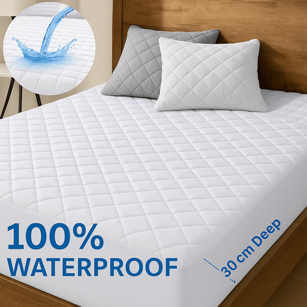 ELAFY Quilted Extra Deep Waterproof Quilted Mattress Protector Fitted Bed Sheet Cover Topper Bedding Fits Upto 30cm DEEP MATTRESS