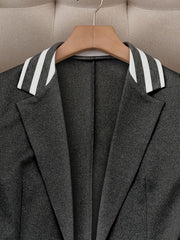 Fashionable Elegant Solid Color Casual Street Striped Suit and Pants Set